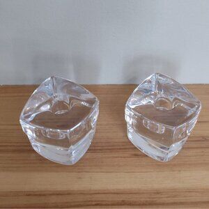 Set Of Orrefors Sweden Crystal Clear Glass Taper Candle Holders Geometric Cubes